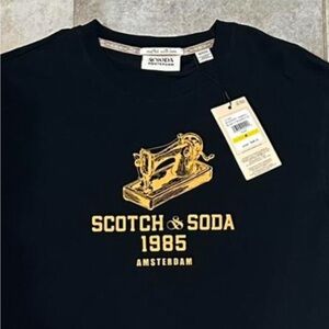 Sold! Scotch & Soda Black T‑Shirt with Gold Graphic Logo